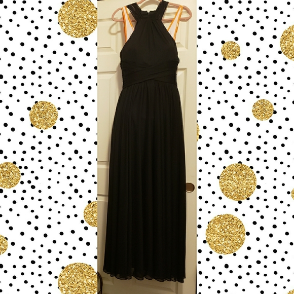 David's Bridal High Neck Mesh Halter Long Dress - Picture 3 of 10